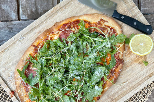 Pepperoni & Calabrian Chile Sheet Pan Pizza with Arugula Recipe